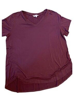 Amaryllis Womens 2X Modal Short Sleeve V-Neck Top In Berry Red